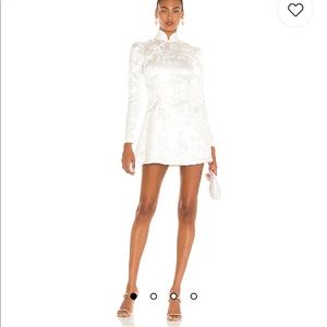 Sau Lee Joyce white mandarin collar satin dress